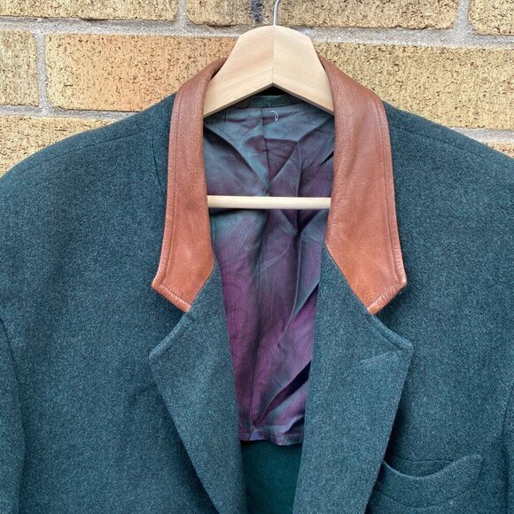 Vintage 1960s Marlboro Classics Wool Leather Jacket Size 48 Green - Picture 5 of 16